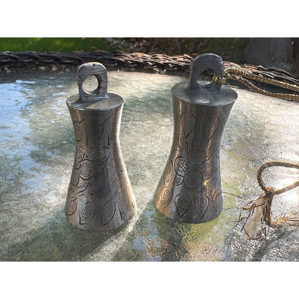 Unbranded Metal Bells Unisex OS Silver Etched Floral Rustic Set of 2 India